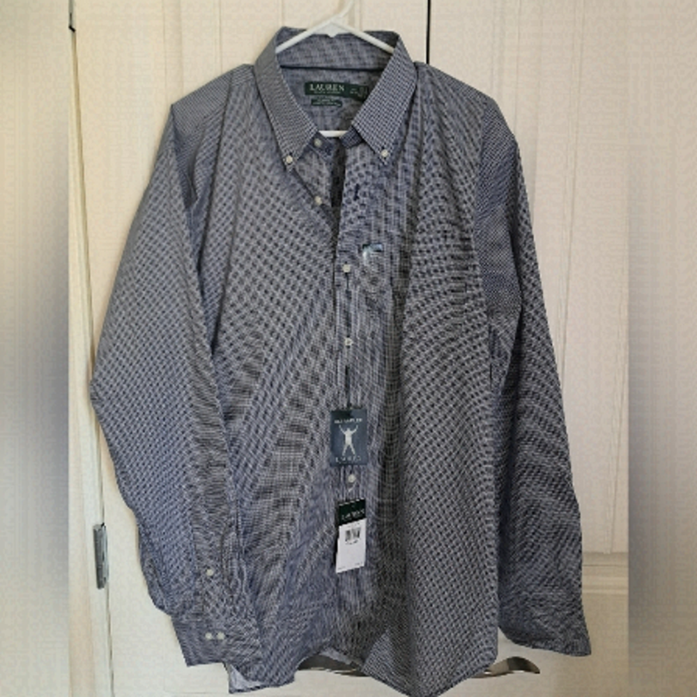 RALPH LAUREN ultra flex classic fit tiny check long sleeve button shirt 17.5